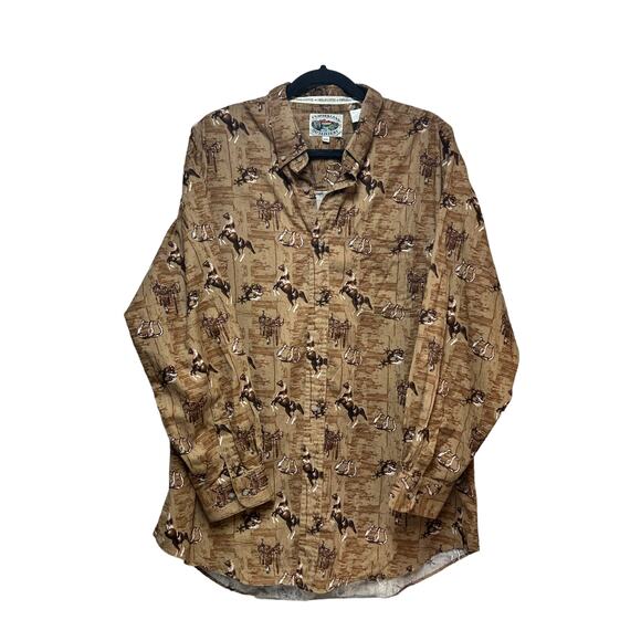 Cumberland Outfitters Horse Print‎ Long Sleeve Button Down Shirt Brown Size XXL - Picture 1 of 9